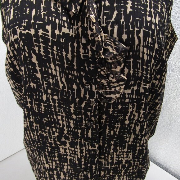 NEW LELA ROSE Women's Silk Ruffle Blouse Brown/Black Size 8 - Picture 5 of 12